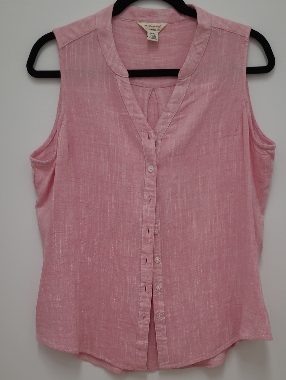 Weatherproof Pink Sleeveless Button-Front Linen-Blend Top